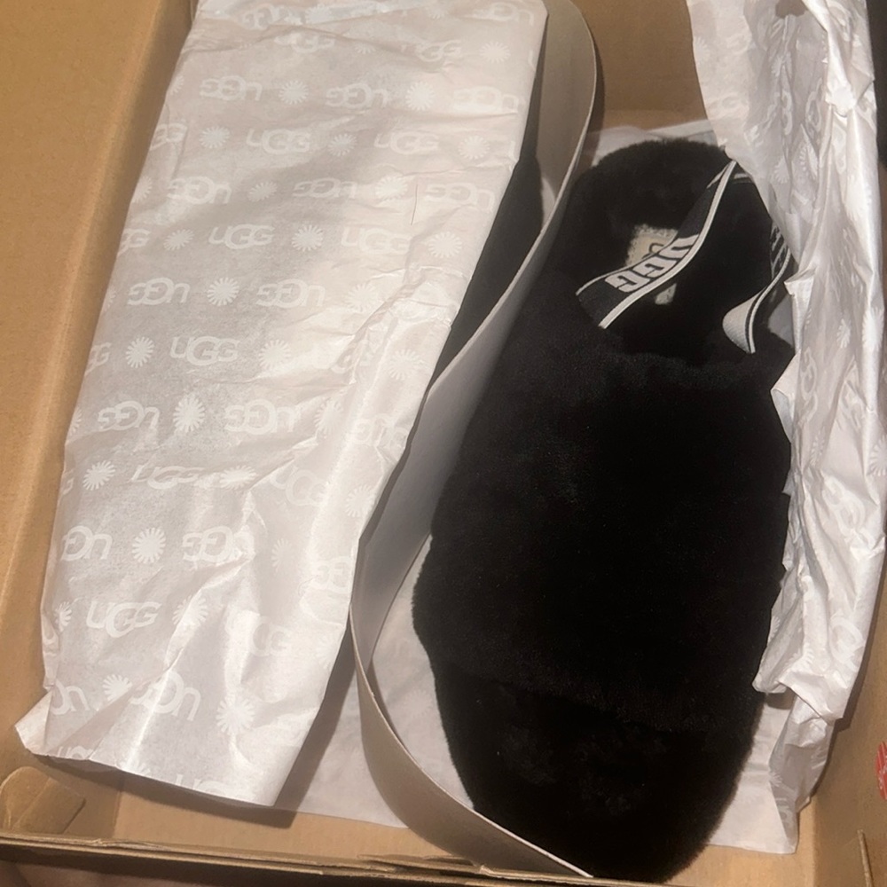 Black ugg fluff yeah slide
